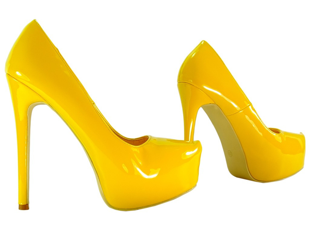 Dzeltenas platformas stilettos lakas apavi - 3