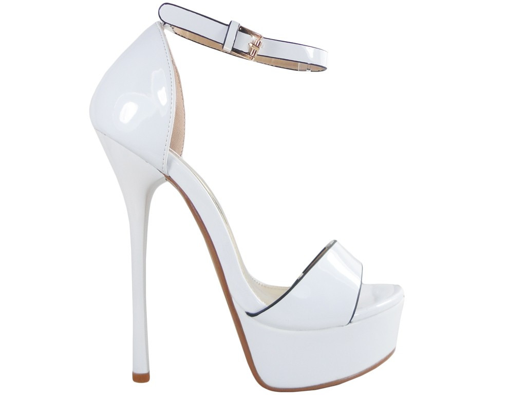 Stiletto papēži ar potītes siksnu baltas sandales kāzas - 1