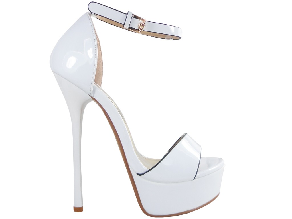 Sandale de nunta albe cu toc de curea pentru glezna - 1