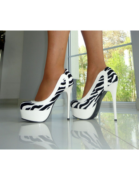 SZPILKI BUTY CZARNO BIAŁE ZEBRA KOKIETKI