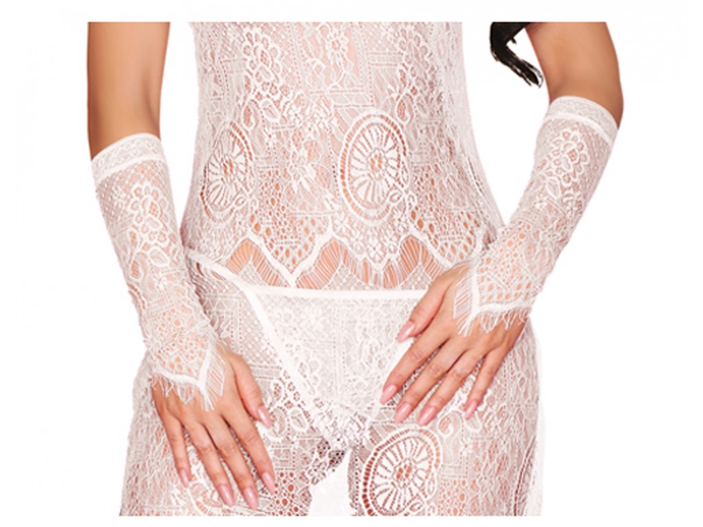 White lace elbow gloves - 1