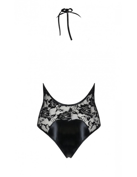 Black lace eco leather bodysuit - 3