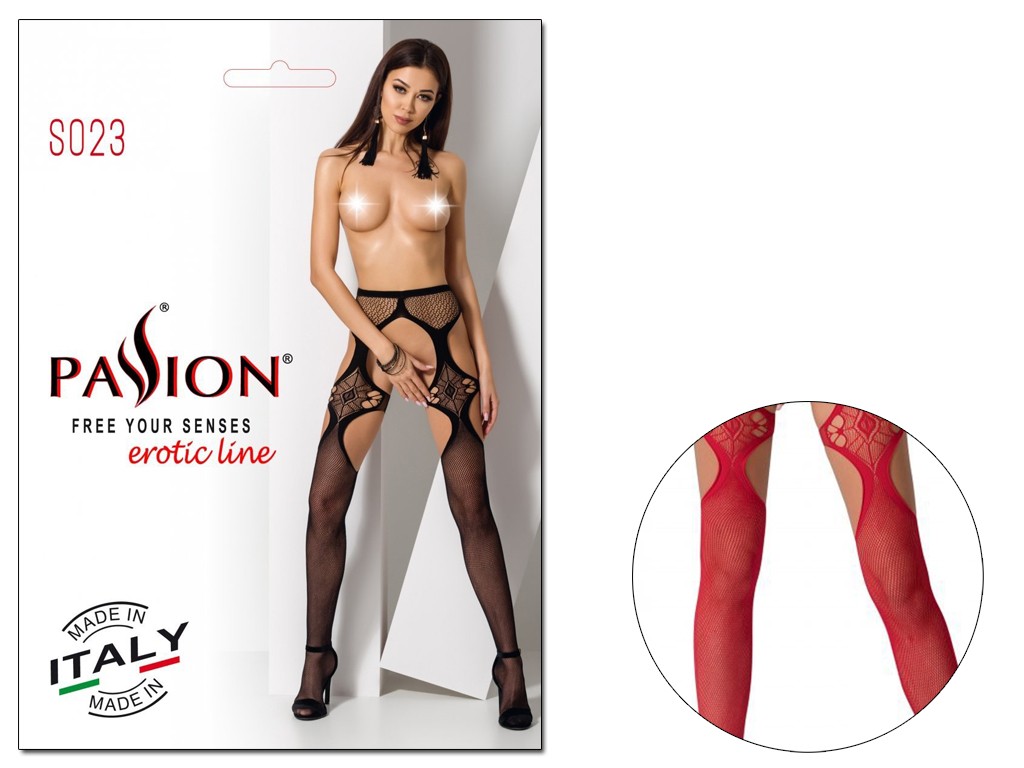 Erotické punčochy s páskem Passion red - 3