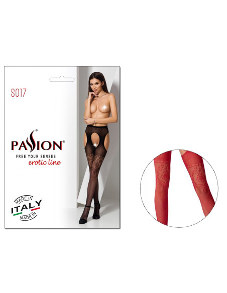 Červené pančuchy s otvorom nohavičkový pás - 3