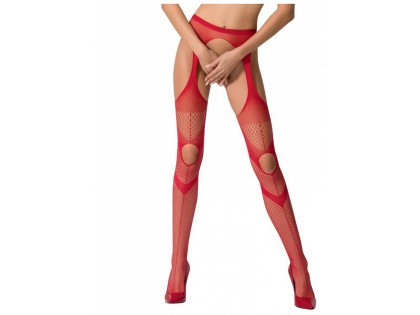 Patterned stockings with garter belt red - 2