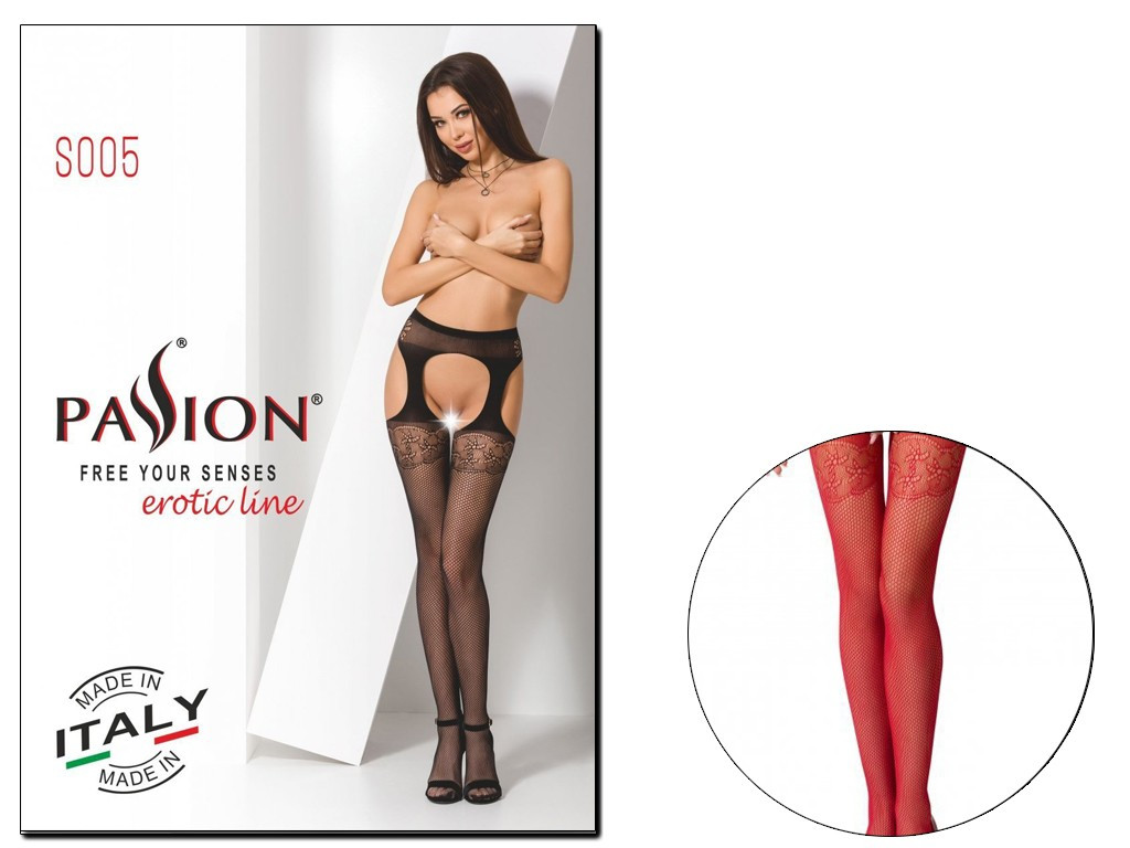 Red tights with garter belt - 3