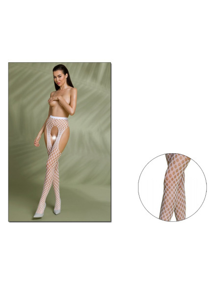 Weiße Strumpflochstrumpfhose mit Gürtel - 4