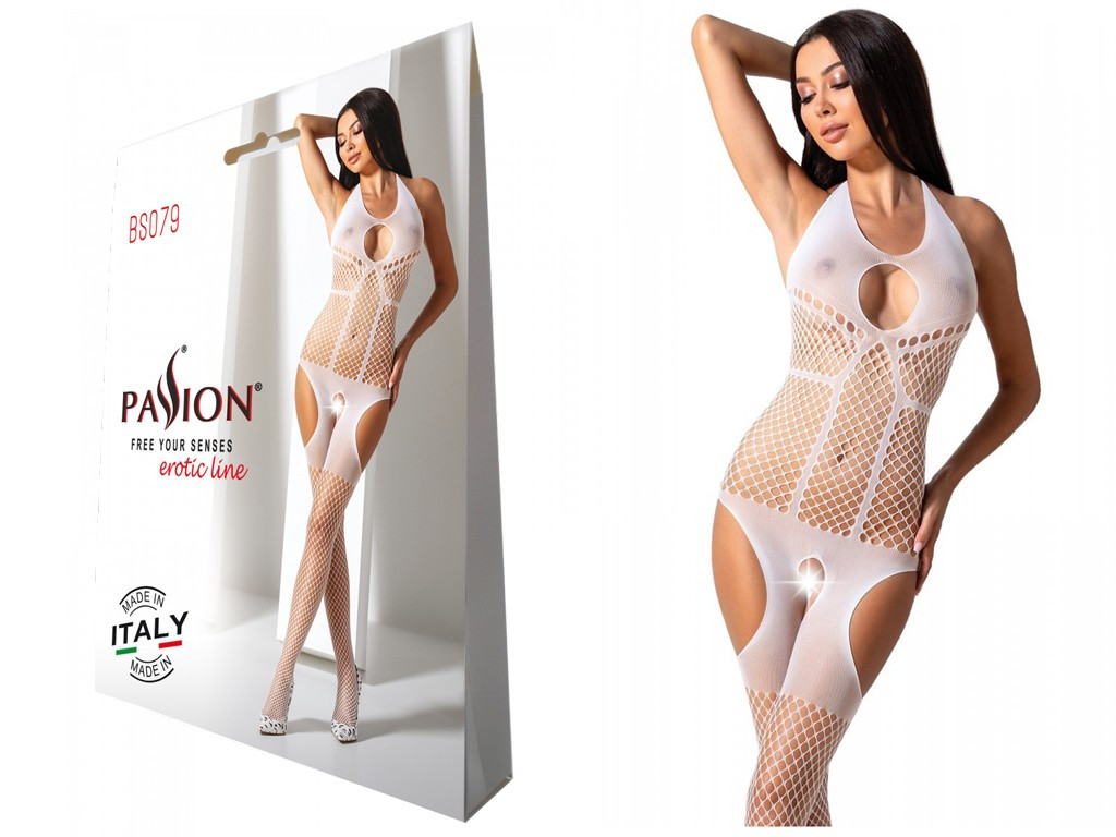 Biely bodystocking s výrezmi Passion - 2