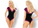 Black and pink stretch lace bodysuit - 3