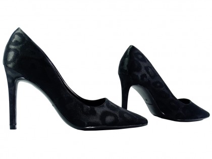 Černé strakaté dámské boty na podpatku - 3