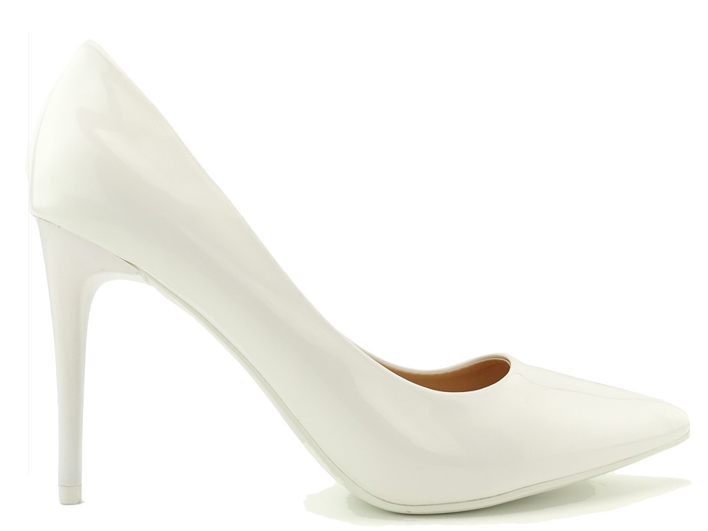 Női fehér klasszikus lakkozott tűsarkú cipő - 1