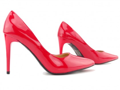 Pantofi stiletto de damă roșii clasic lăcuiți de culoare roșie - 3