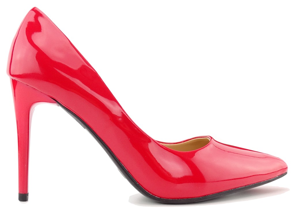 Pantofi stiletto de damă roșii clasic lăcuiți de culoare roșie - 1