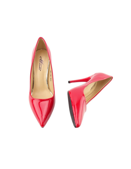 Pantofi stiletto de damă roșii clasic lăcuiți de culoare roșie - 4