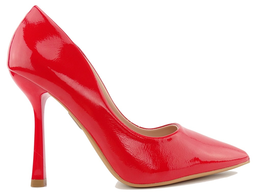 Czerwone buty szpilki lakierki klasyczne - 1