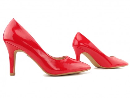 Red low stilettos women's lacquer shoes - 4