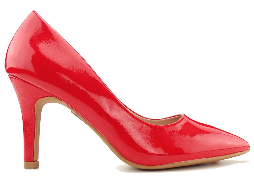Red low stilettos women's lacquer shoes - 1