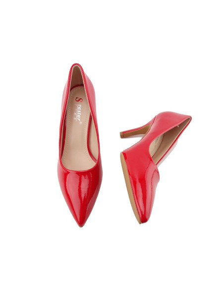 Red low stilettos women's lacquer shoes - 3