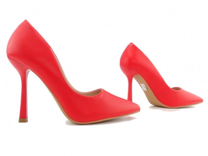 Red matte stilettos women's shoes - 3
