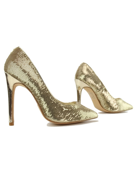 Damen Stöckelschuhe in Gold mit Pailletten - 3