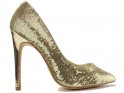 Chaussures à talon aiguille dorées avec paillettes pour femmes - 1
