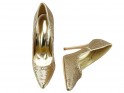 Dámske zlaté topánky na podpätku s flitrami - 4