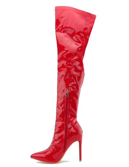 Red long lacquered over-the-knee boots - 2