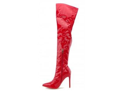 Red long lacquered over-the-knee boots - 2