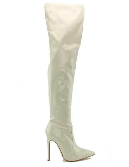 Beigefarbene lange Overknee-Stiefel Lacke - 1