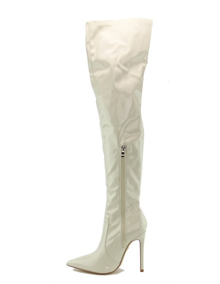 Beigefarbene lange Overknee-Stiefel Lacke - 2