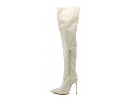 Beige long over-the-knee boots lacquers - 2