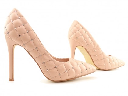 Pantofi stiletto nude mată mată matlasată pentru femei bej - 3