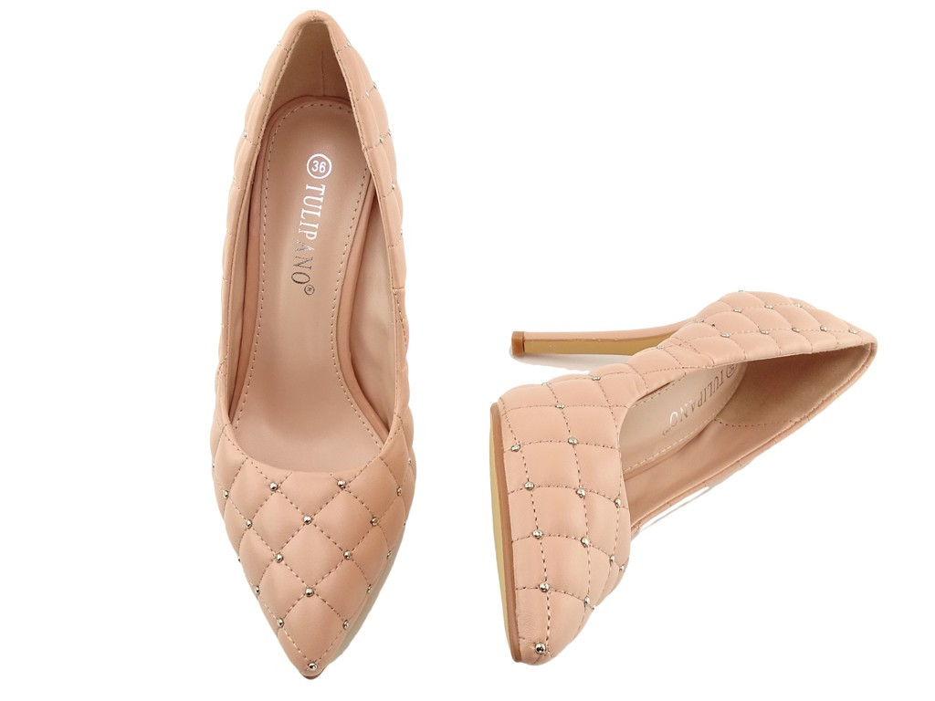 Bēšas krāsas matēti stepēti sieviešu stilettos - 4