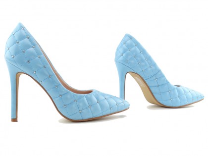 Blue women's matte quilted stilettos - 3