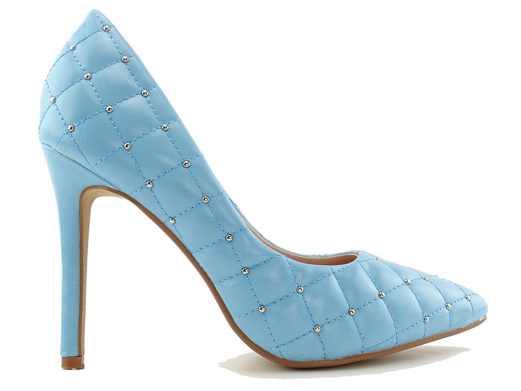 Pantofi stiletto mată mată matlasată de culoare albastră pentru femei - 1