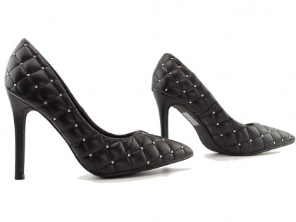 Women's black matte quilted stilettos - 3