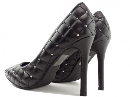 Pantofi stiletto negri mată mată matlasată nude pentru femei - 2