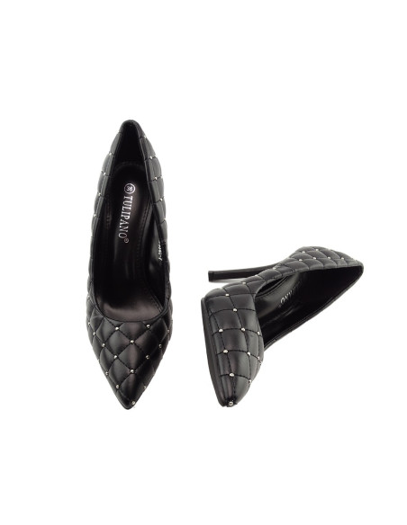 Pantofi stiletto de damă negri mată mată matlasați - 4