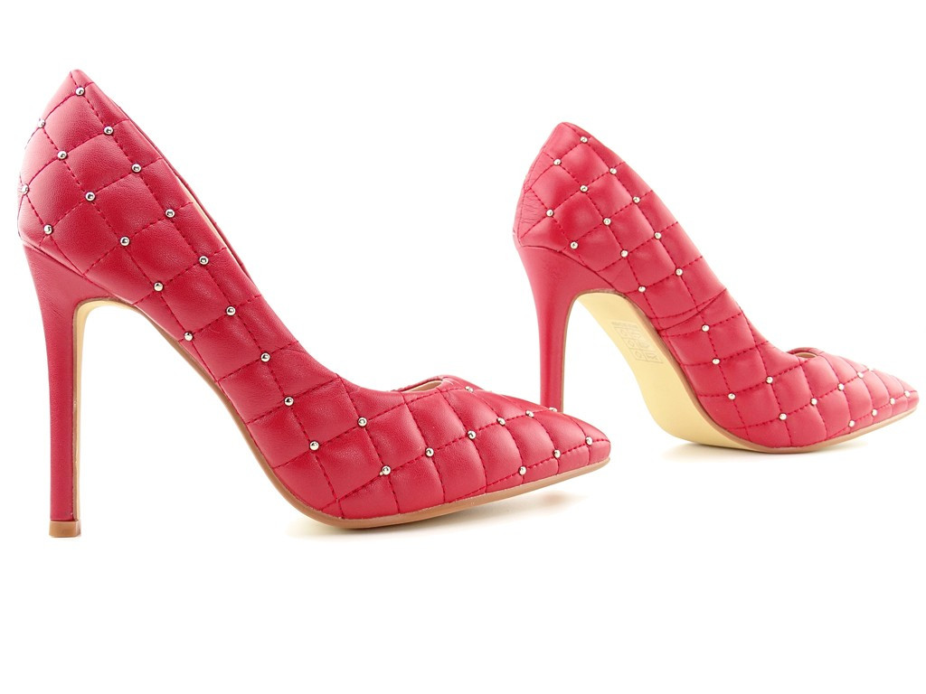 Maroon women's matte quilted stilettos - 3