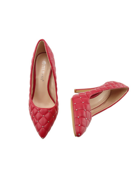 Maroon women's matte quilted stilettos - 4