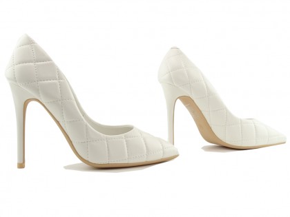 Women's white matte quilted stilettos - 3
