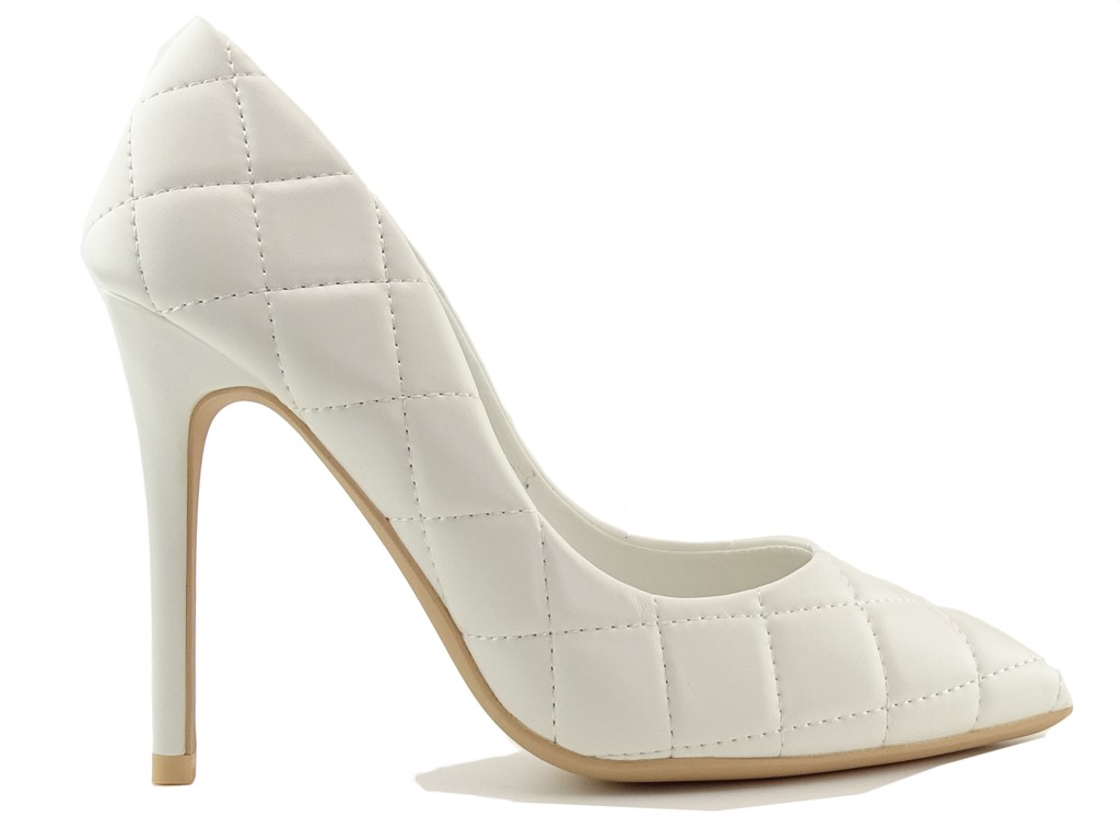 Women's white matte quilted stilettos - 1