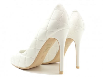 Women's white matte quilted stilettos - 2