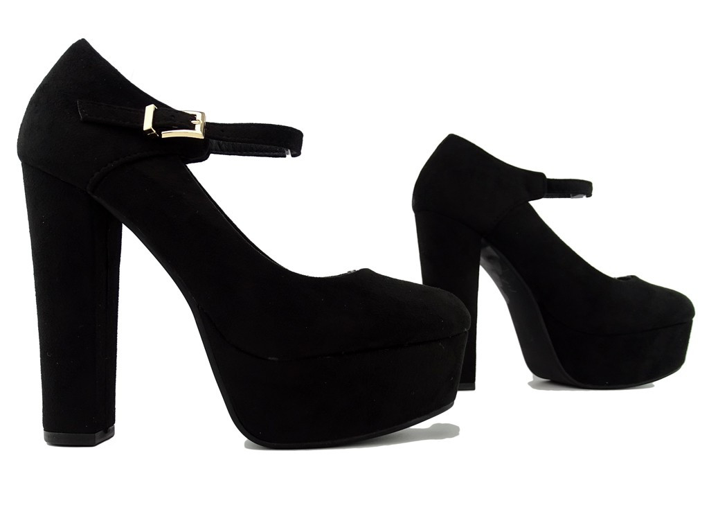 Pantofi stiletto cu baretă din piele de căprioară neagră cu toc stiletto - 3
