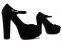Black suede stilettos with a strap on a post - 3