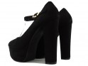Black suede stilettos with a strap on a post - 2