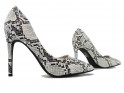 Чорно-білі жіночі туфлі на шпильках зі зміїним принтом - 3