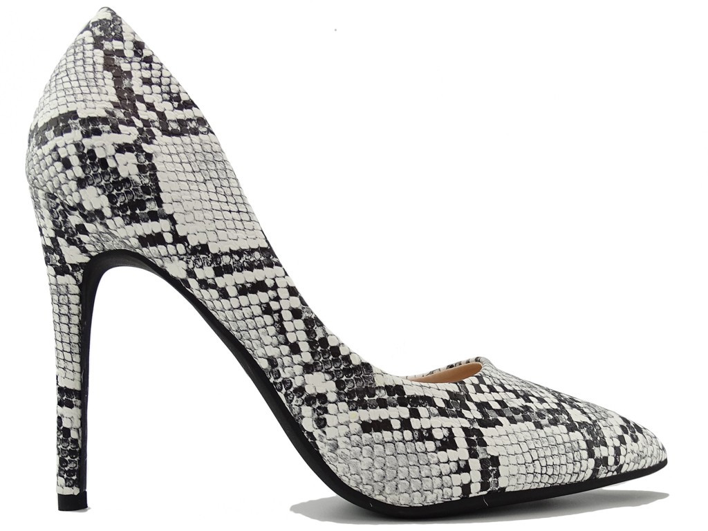Talons aiguilles pour femmes, noir et blanc, imprimé serpent - 1