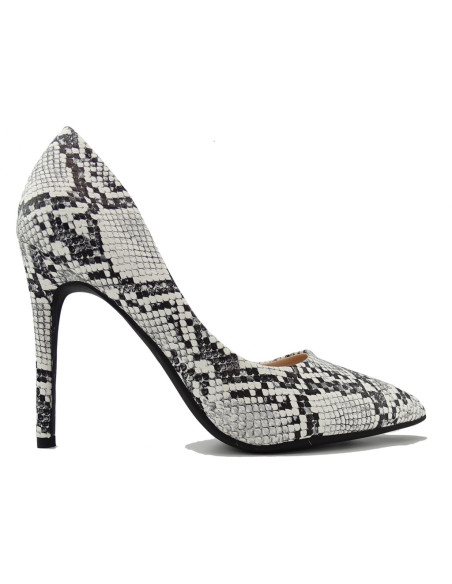 Schwarze und weiße Damenstilettos mit Schlangendruck - 1