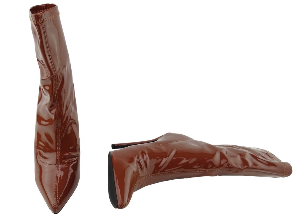 Braun lackierte Stiletto-Stiefel - 4